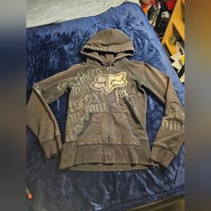 Fox Racing Black Zip-Up Hoodie with Graphic Logo